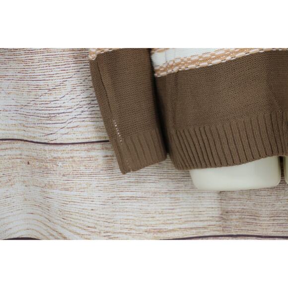 Very J Womens Knit Turtleneck Striped Oversized Sweater Sz Small Ivory Brown - Picture 3 of 7